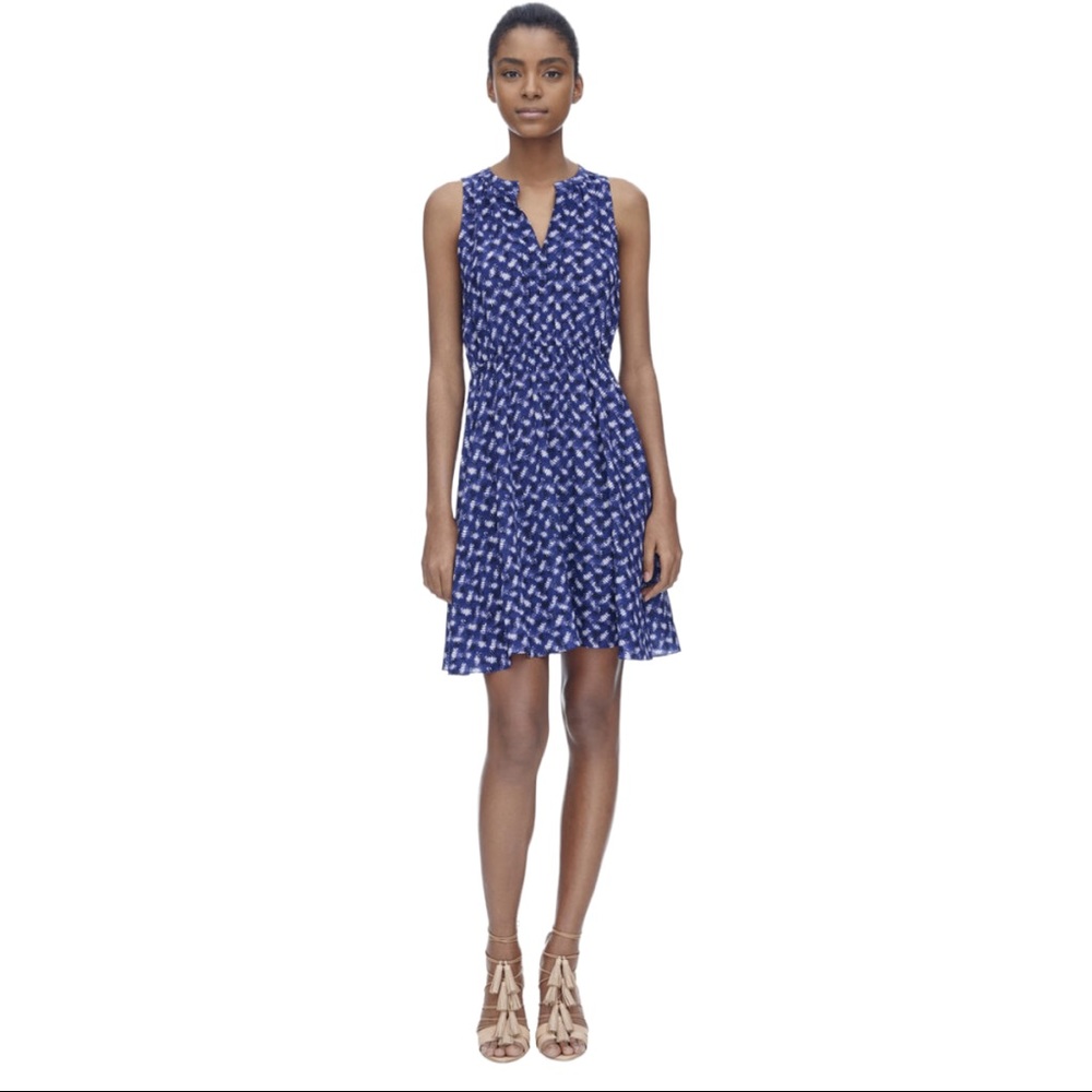 REBECCA TAYLOR SLEEVELESS CRISS CROSS Mini DRESS Silk Blue  10
